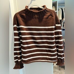 JCrew Rollneck Striped Brown and White Women's Sweater
